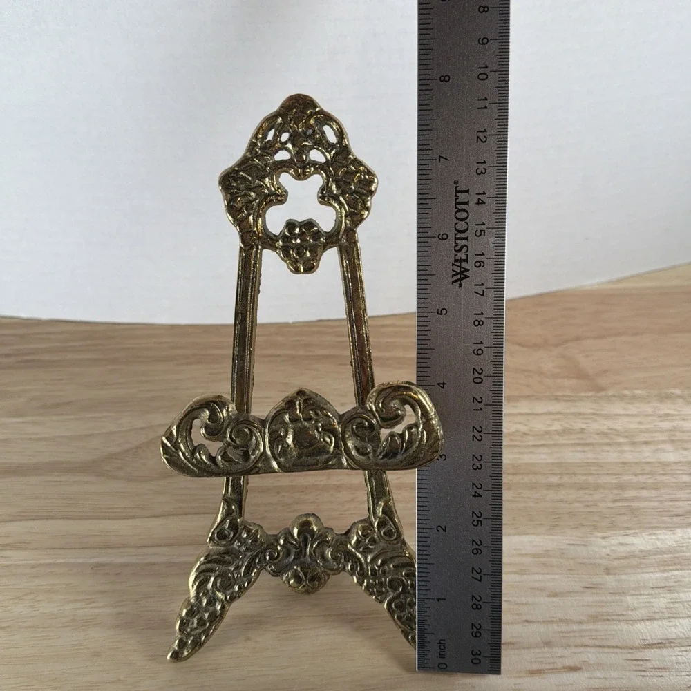 Victorian Vintage Brass Easel Mini Plate Stand 8